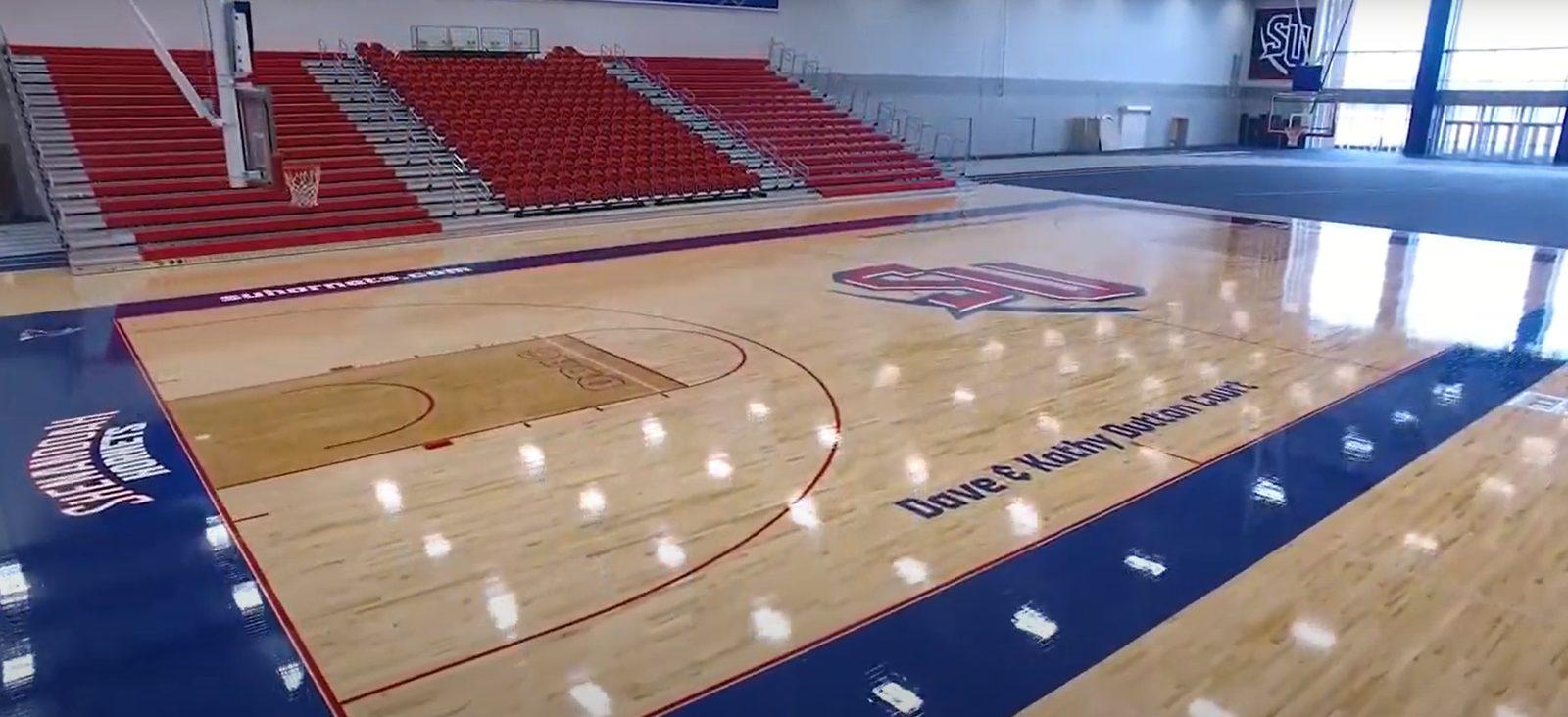 The Dave and Kathy Dutton Court at Shenandoah University, their names painted along the sideline