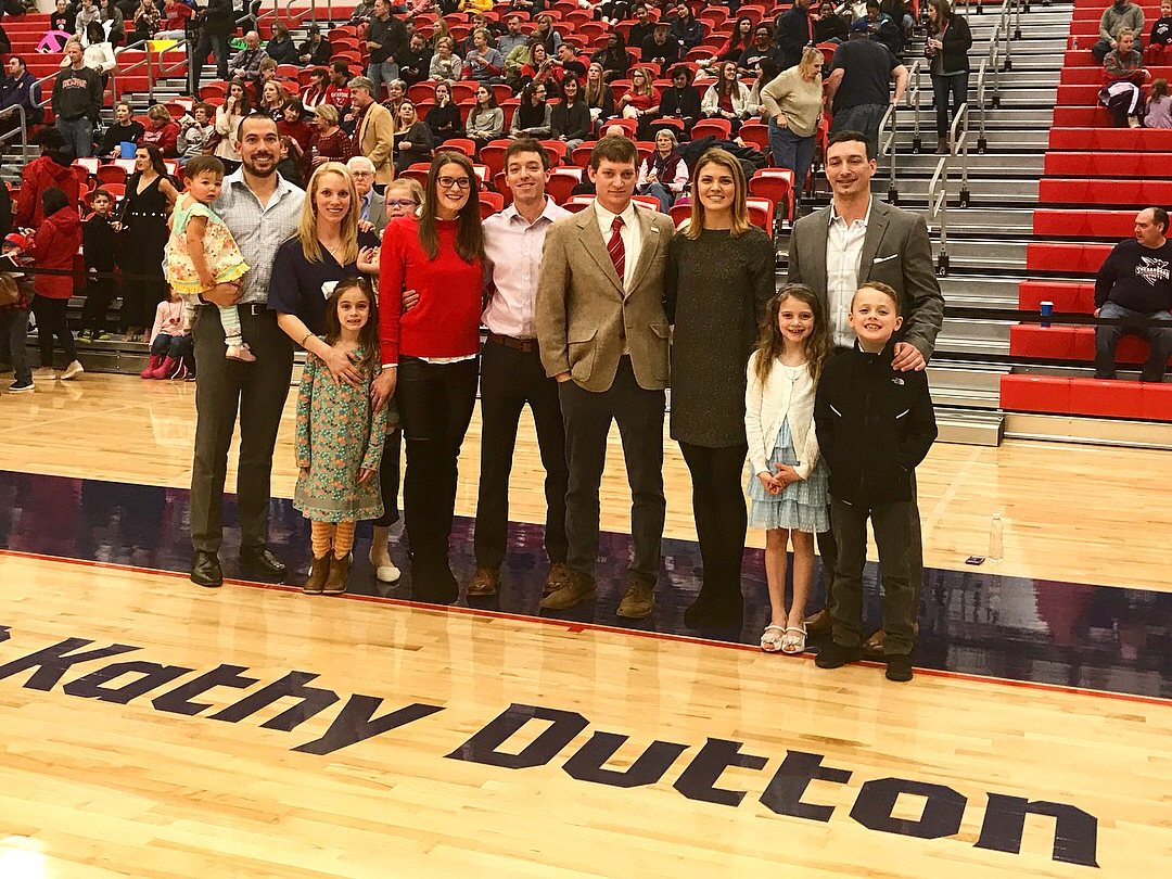 The Dutton family on the Dave and Kathy Dutton Court at the 2018 dedication ceremony